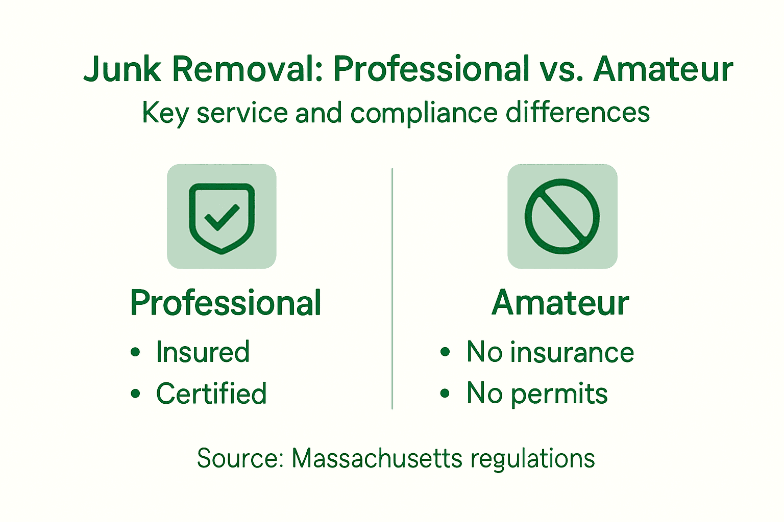 Infographic comparing professional and amateur junk removal
