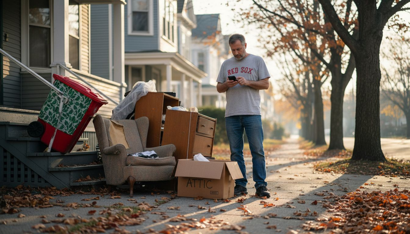 Homeowner preparing junk for curbside pickup