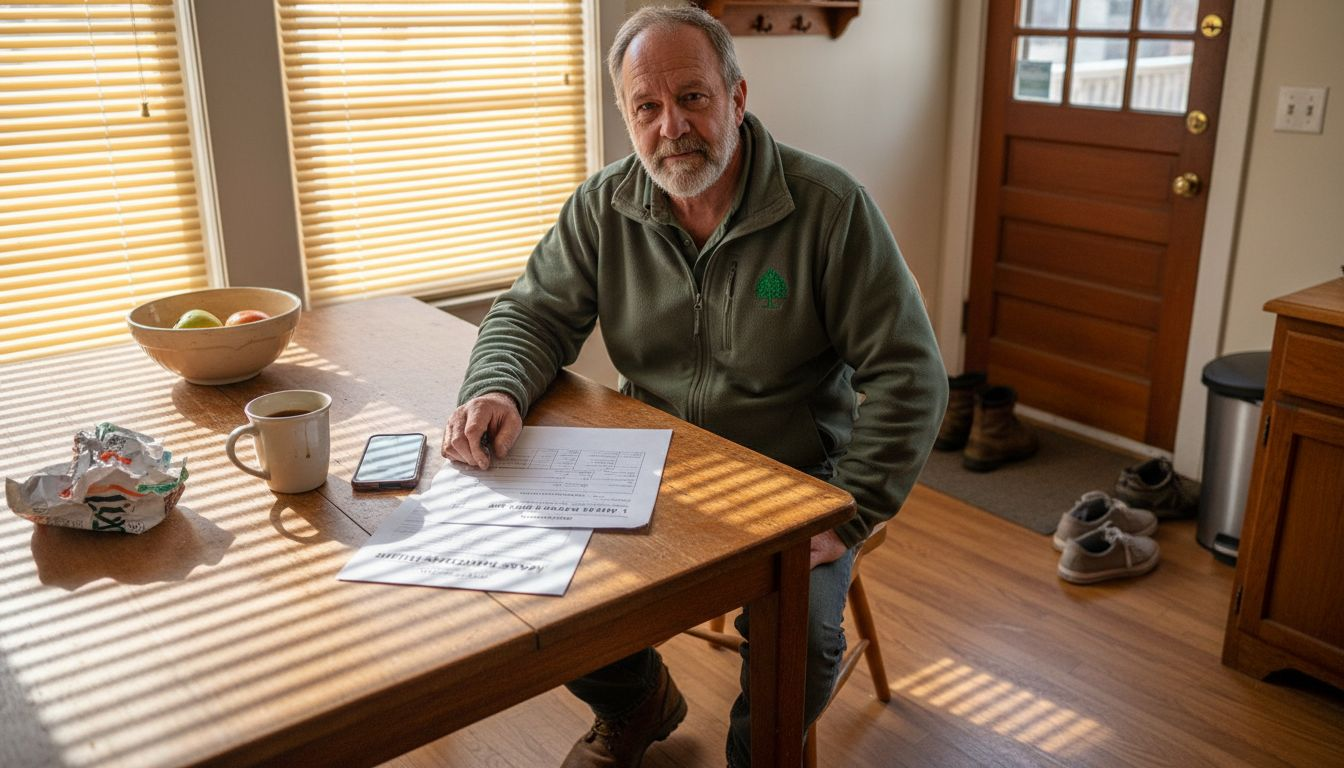 Man reviewing junk removal estimate at kitchen table