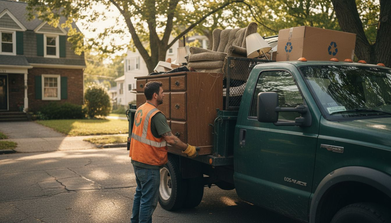 Junk hauler loading truck on Massachusetts street