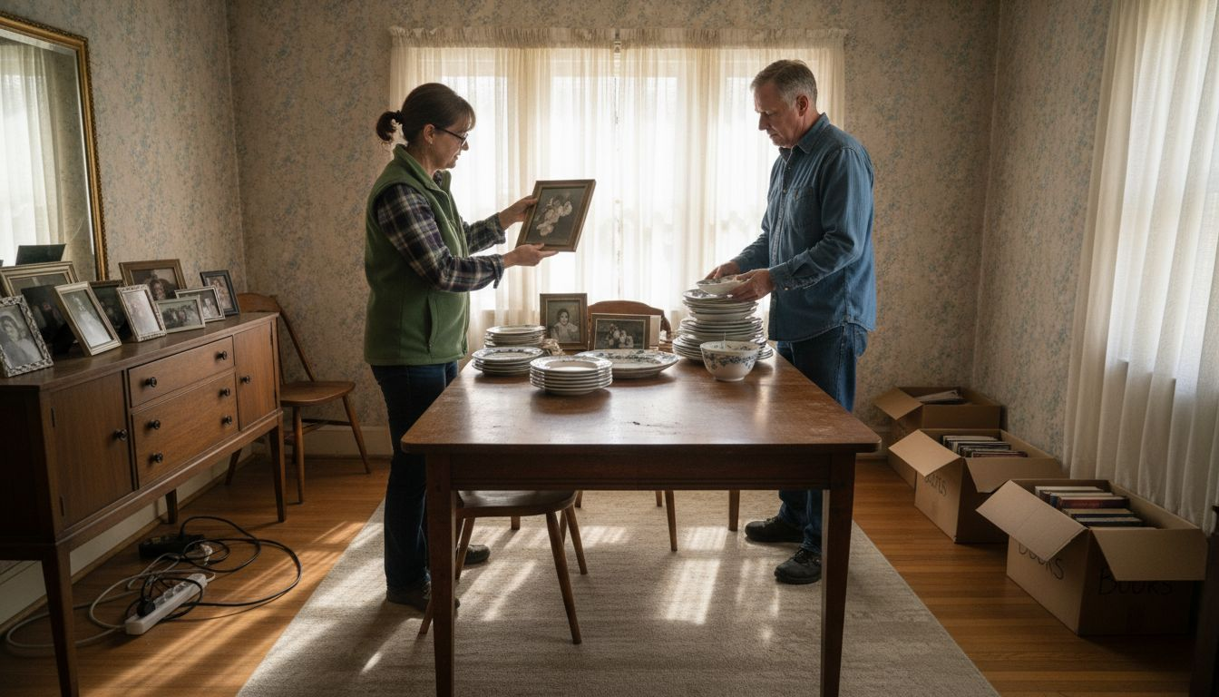 Team sorting personal belongings in a family home