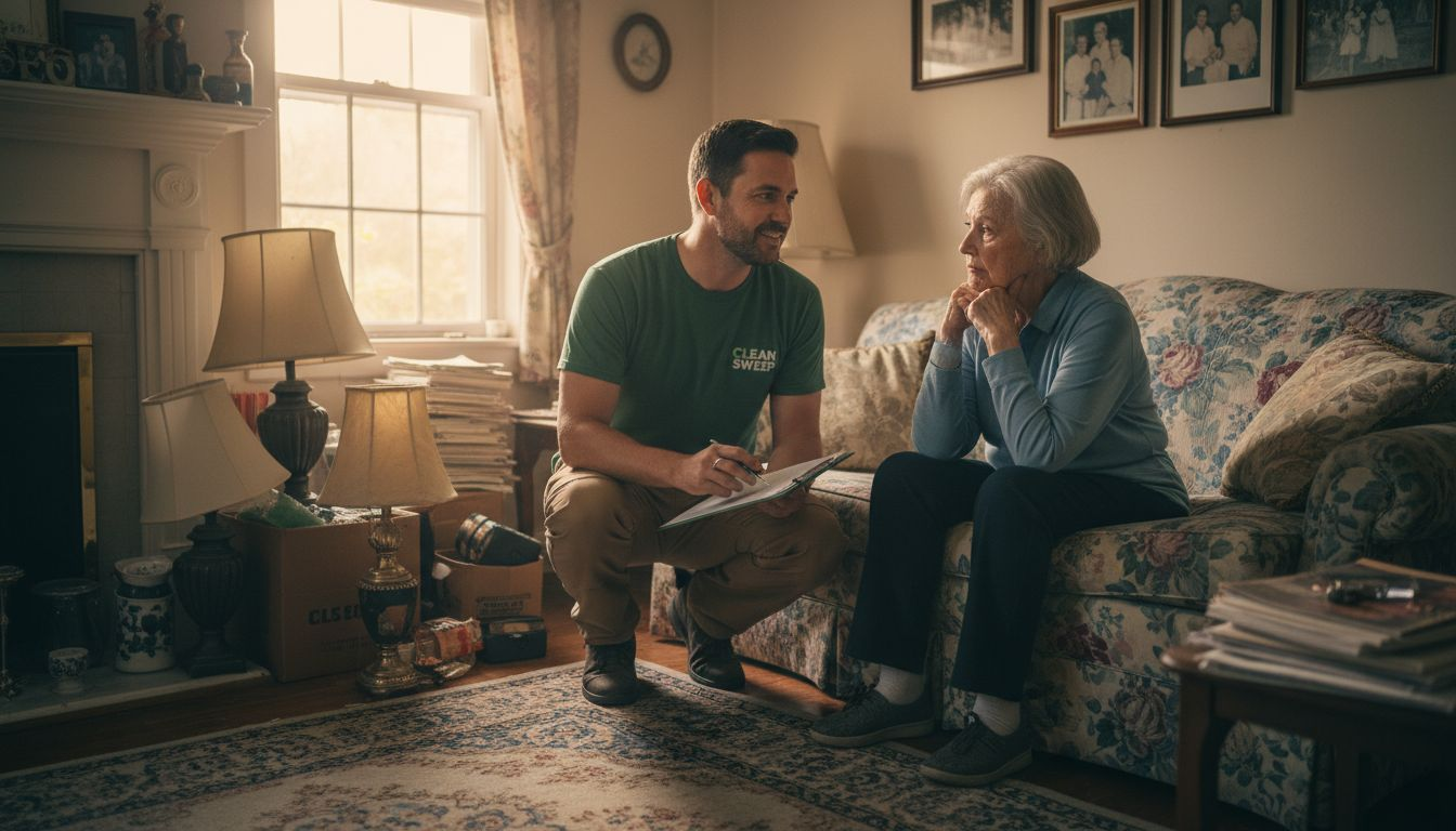 Specialist consulting with client during estate cleanout