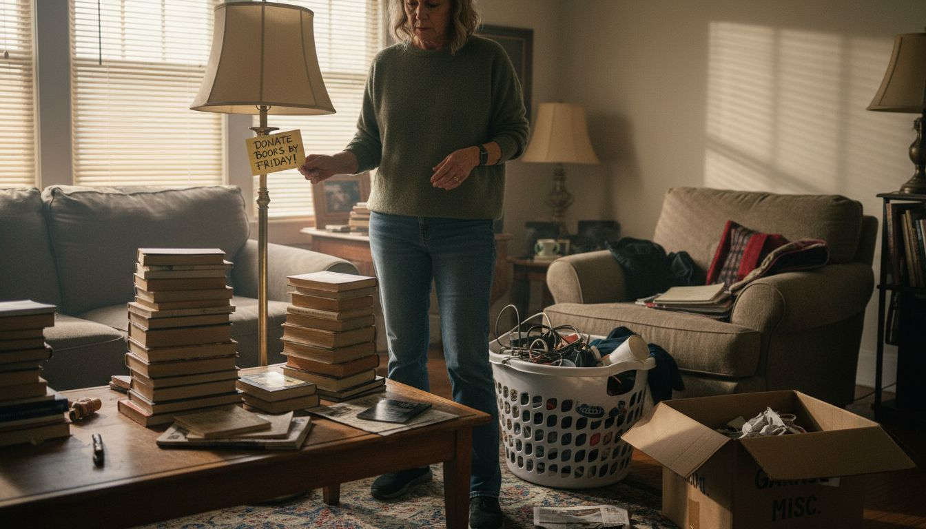 Homeowner sorting clutter for removal