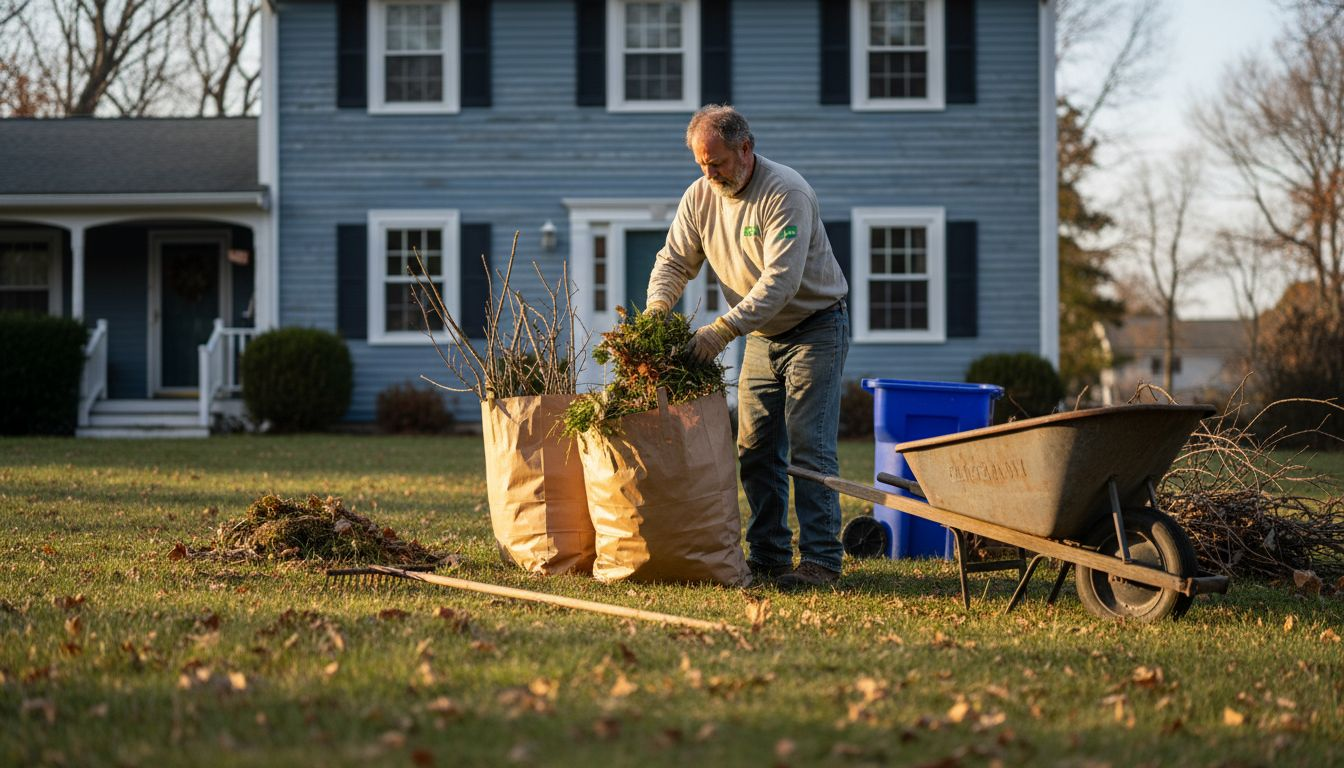 Homeowner packing yard waste into bags