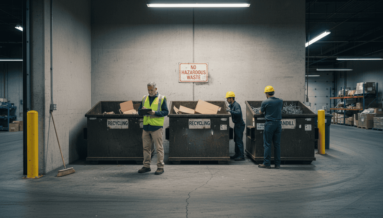 Manager overseeing business junk disposal process