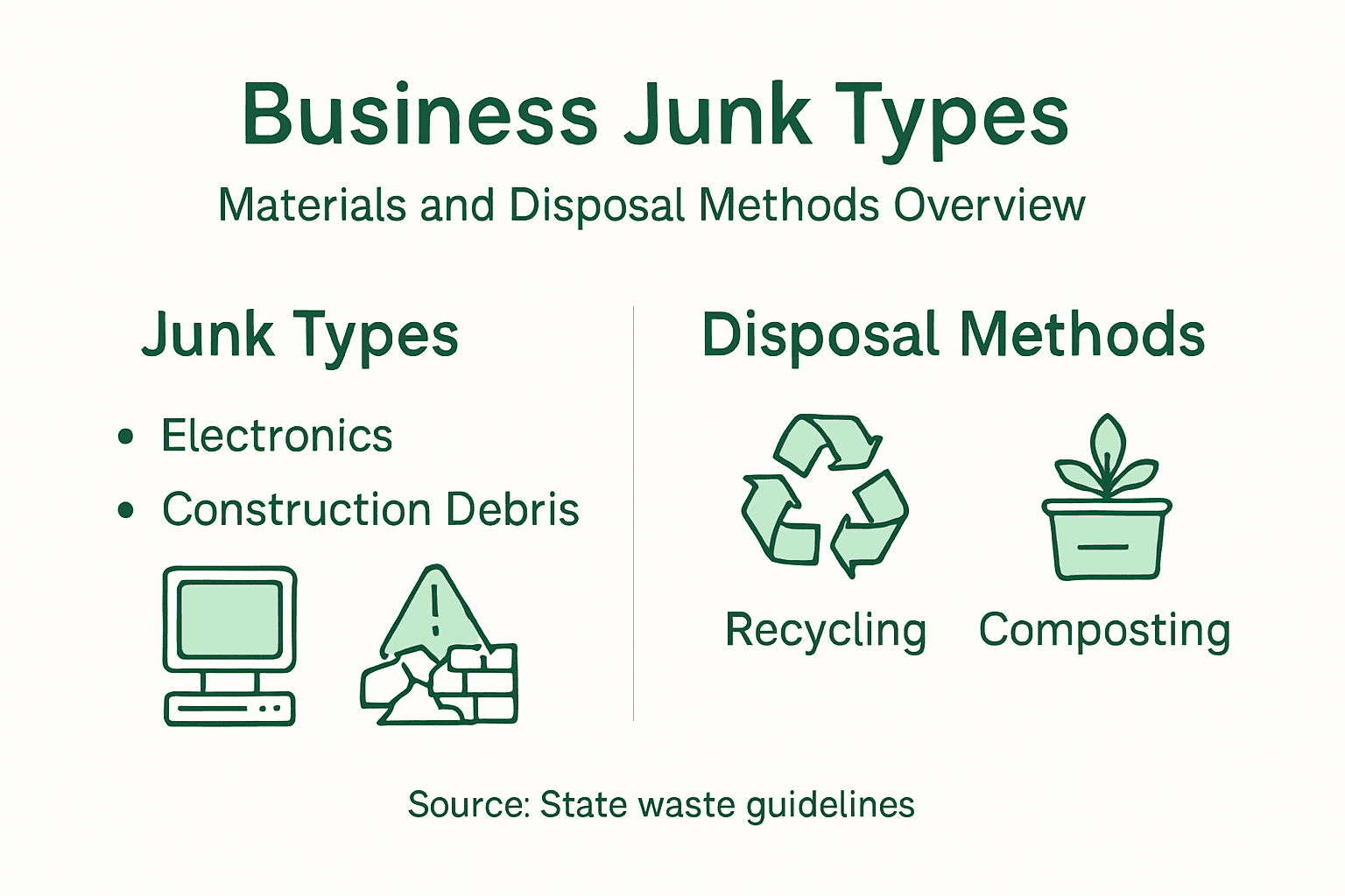Infographic showing types of business junk and disposal methods