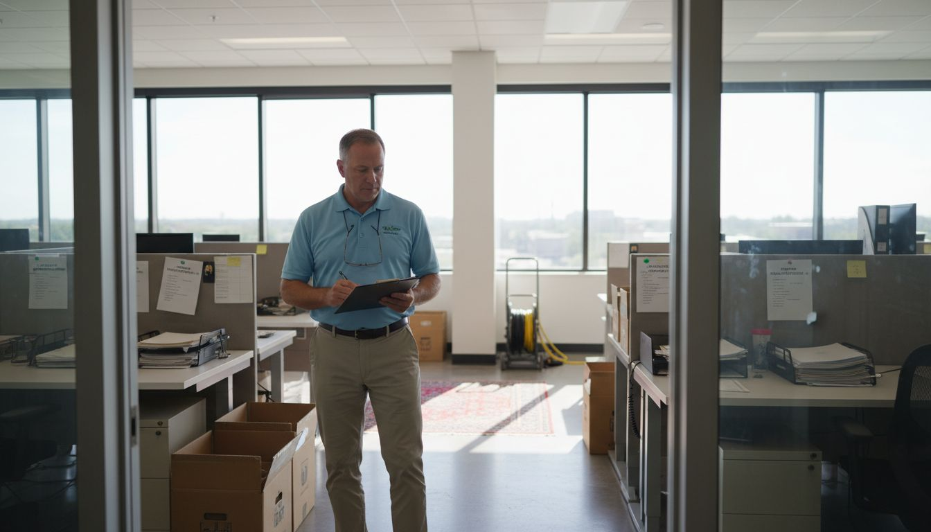 Facilities manager assessing office for cleanout