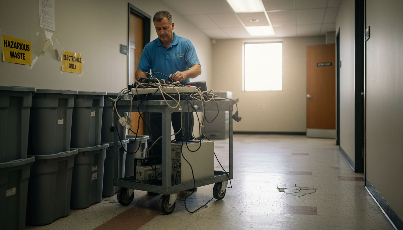 Worker loads e-waste for office recycling