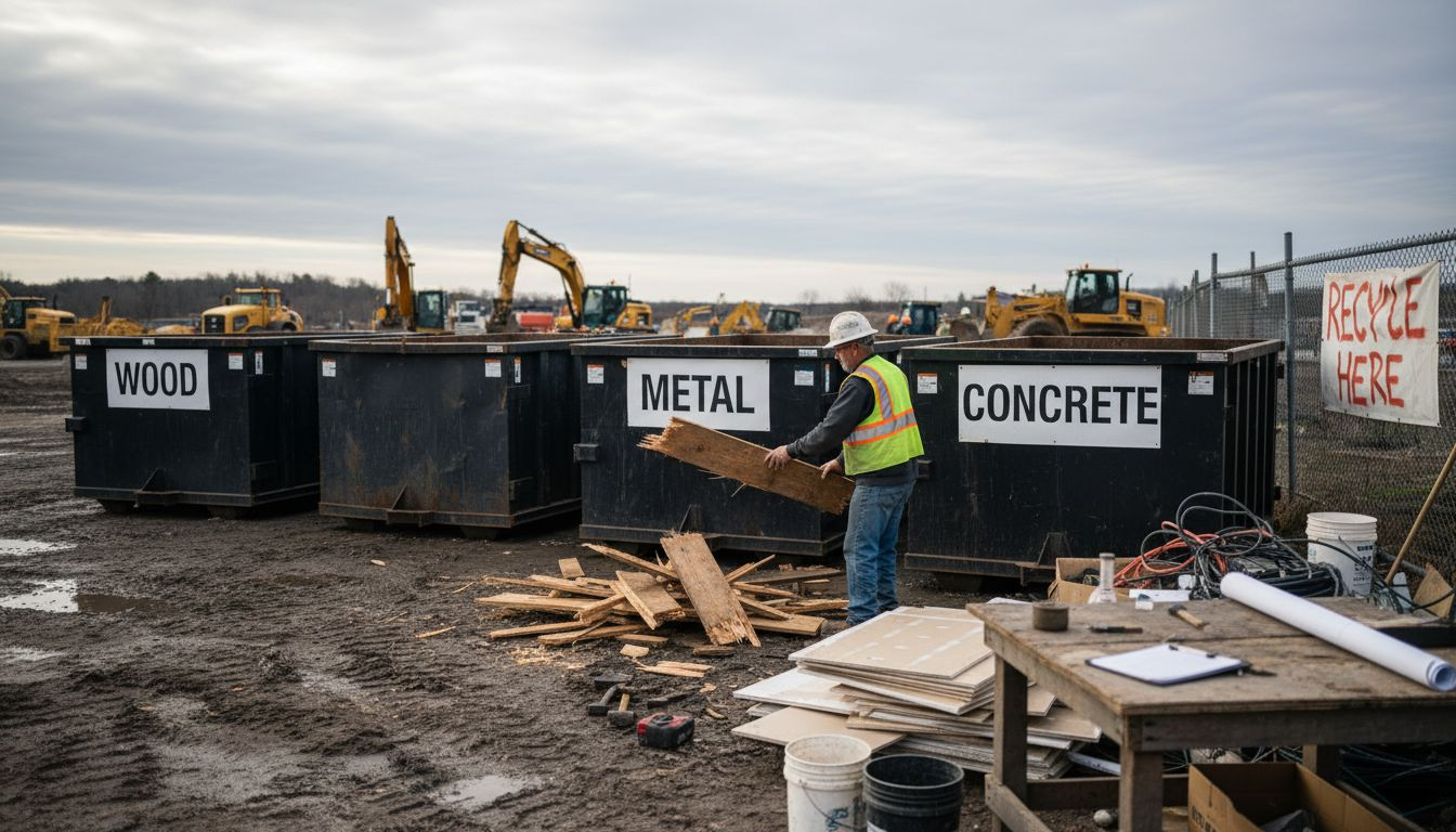 Supervisor sorting debris into labeled dumpsters
