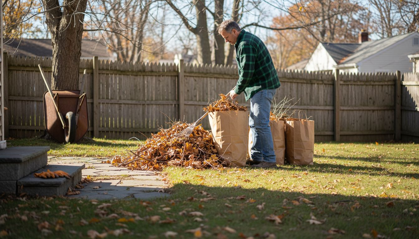 Homeowner bagging leaves for yard waste removal
