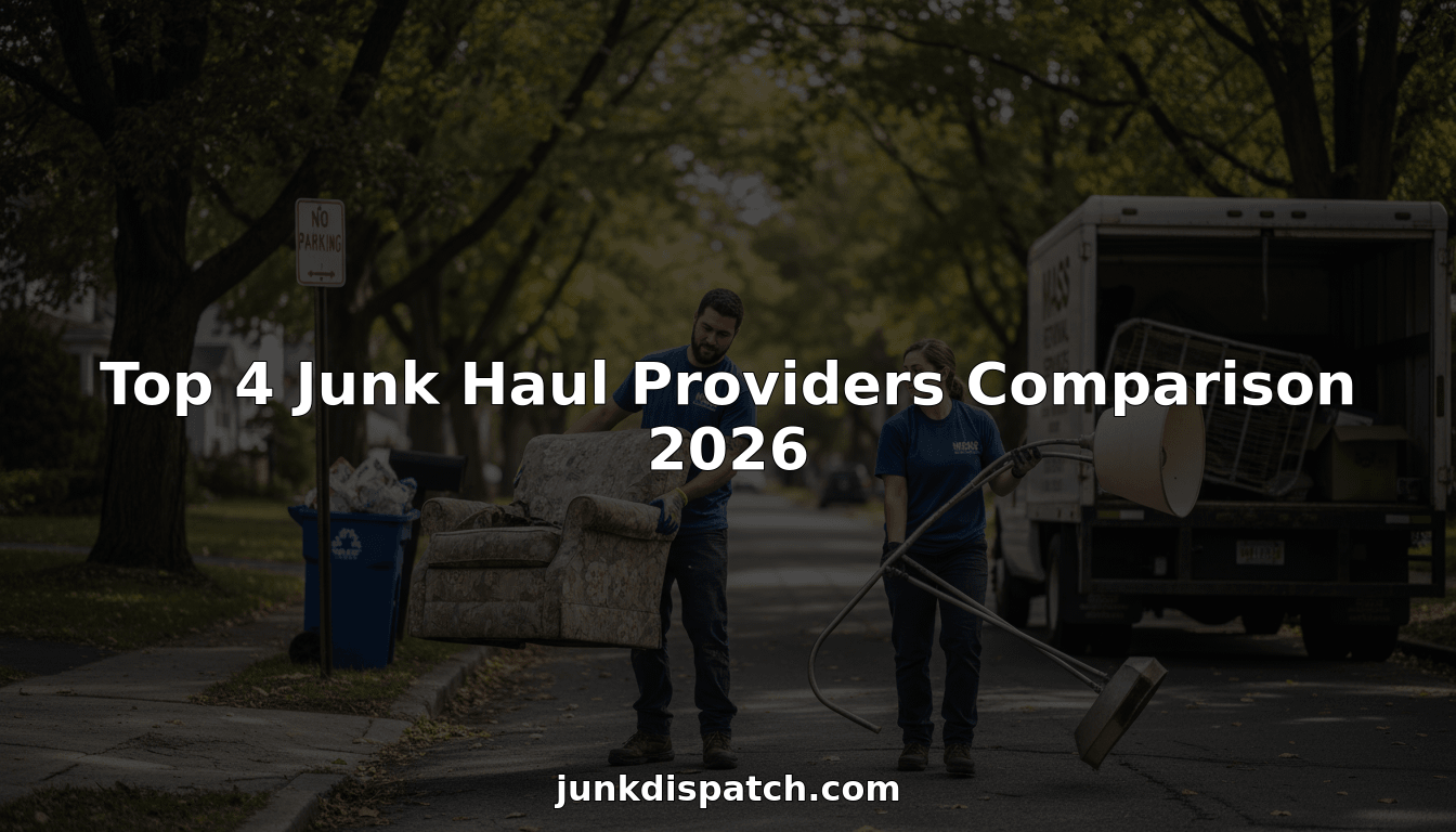 Junk removal workers loading items curbside Massachusetts