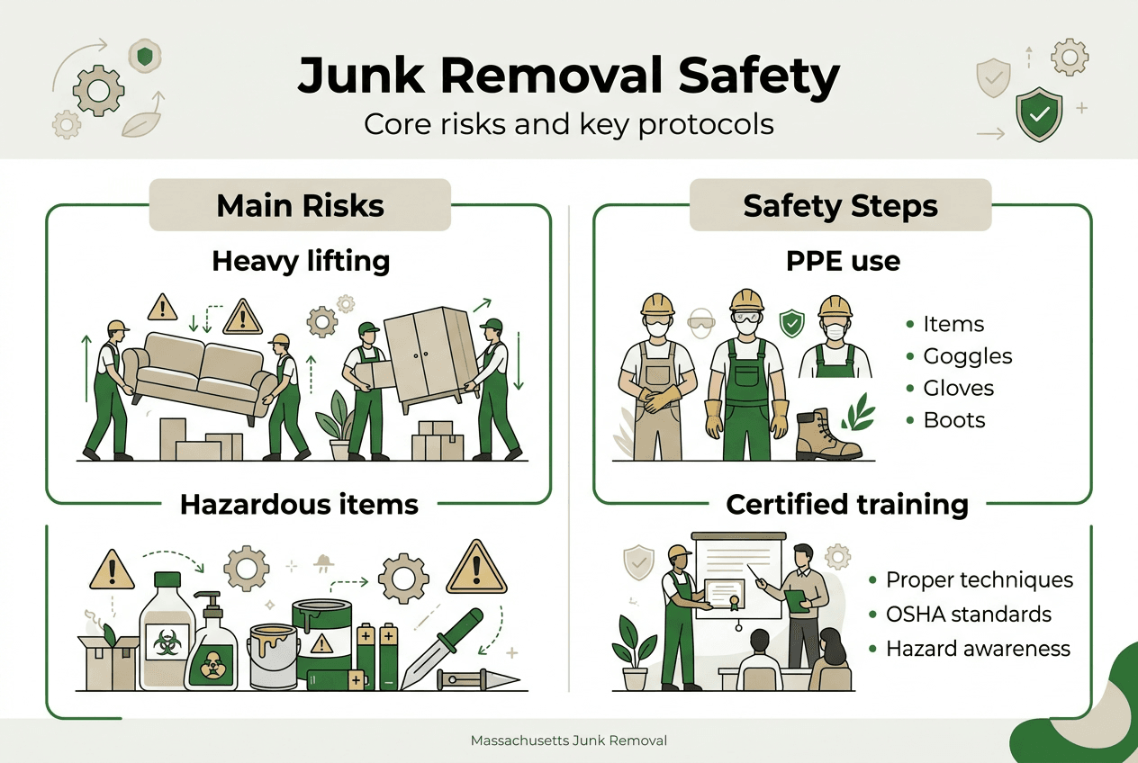 Infographic outlining junk removal safety risks and steps