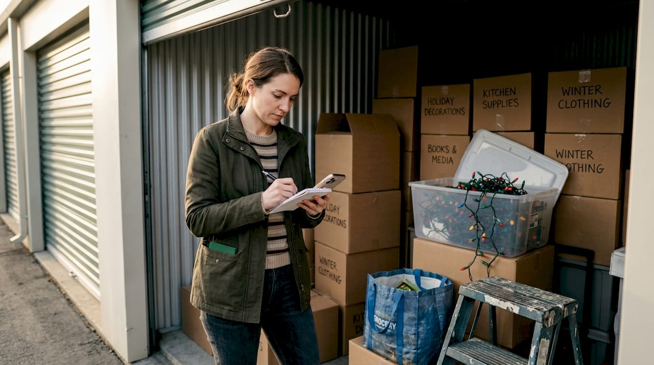 Woman documenting storage cleanout inventory