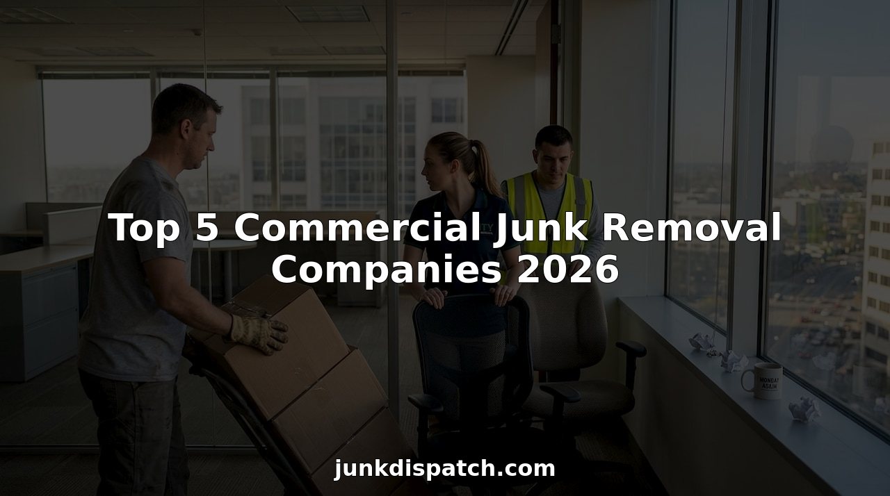 Junk removal crew clearing corner office workspace