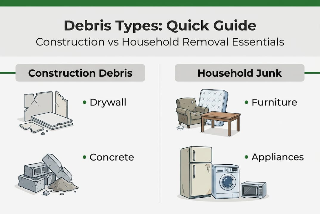 Infographic comparing construction debris to household junk