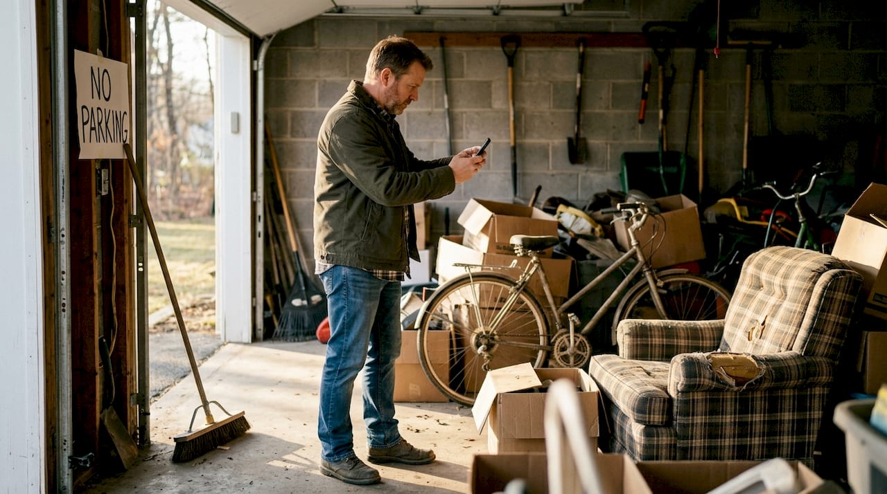 Person using phone for junk removal quote