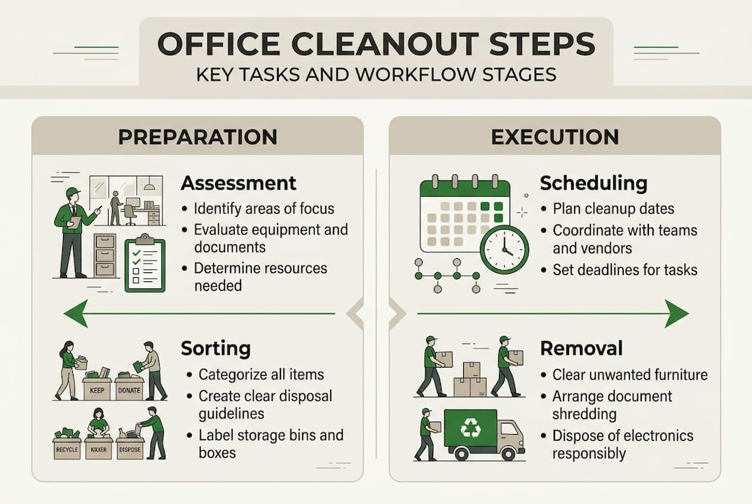 Infographic with office cleanout steps overview