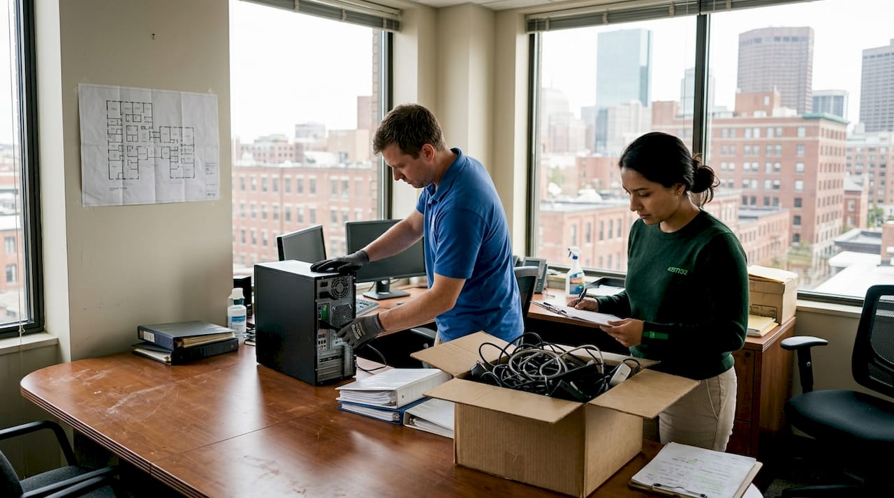 Team sorting and packing office items