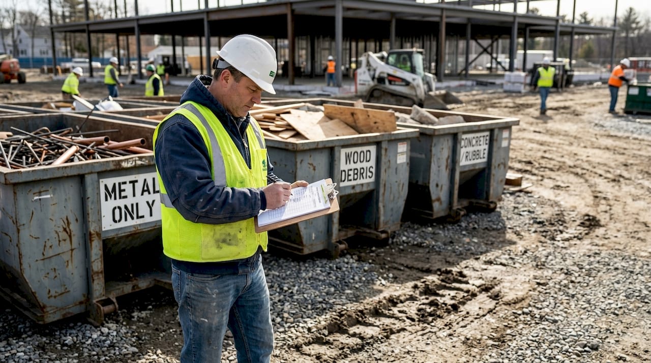 Site manager tracking construction debris sorting