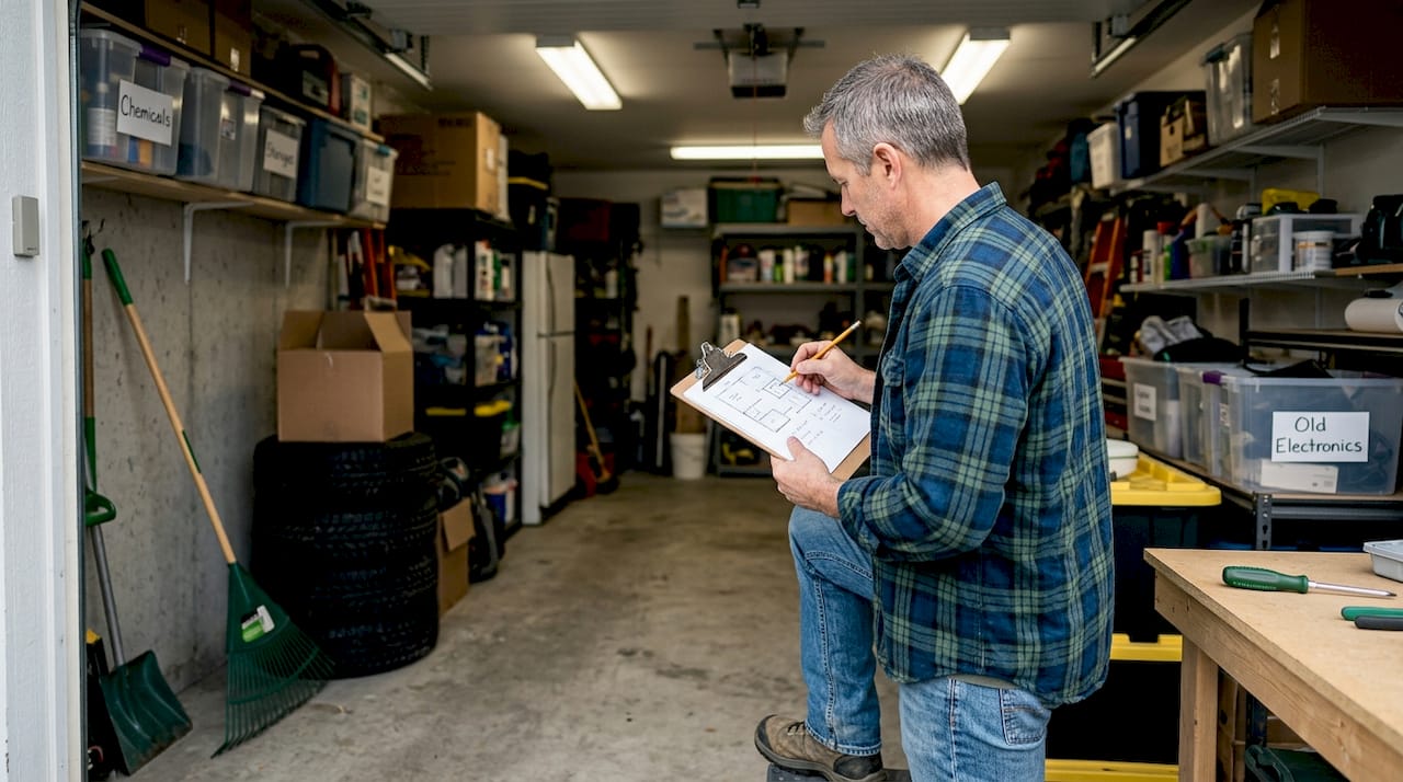 Homeowner mapping hazardous items in garage
