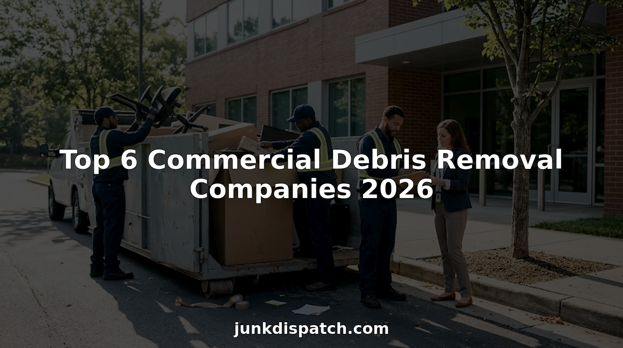 Debris removal team loading office furniture at office park