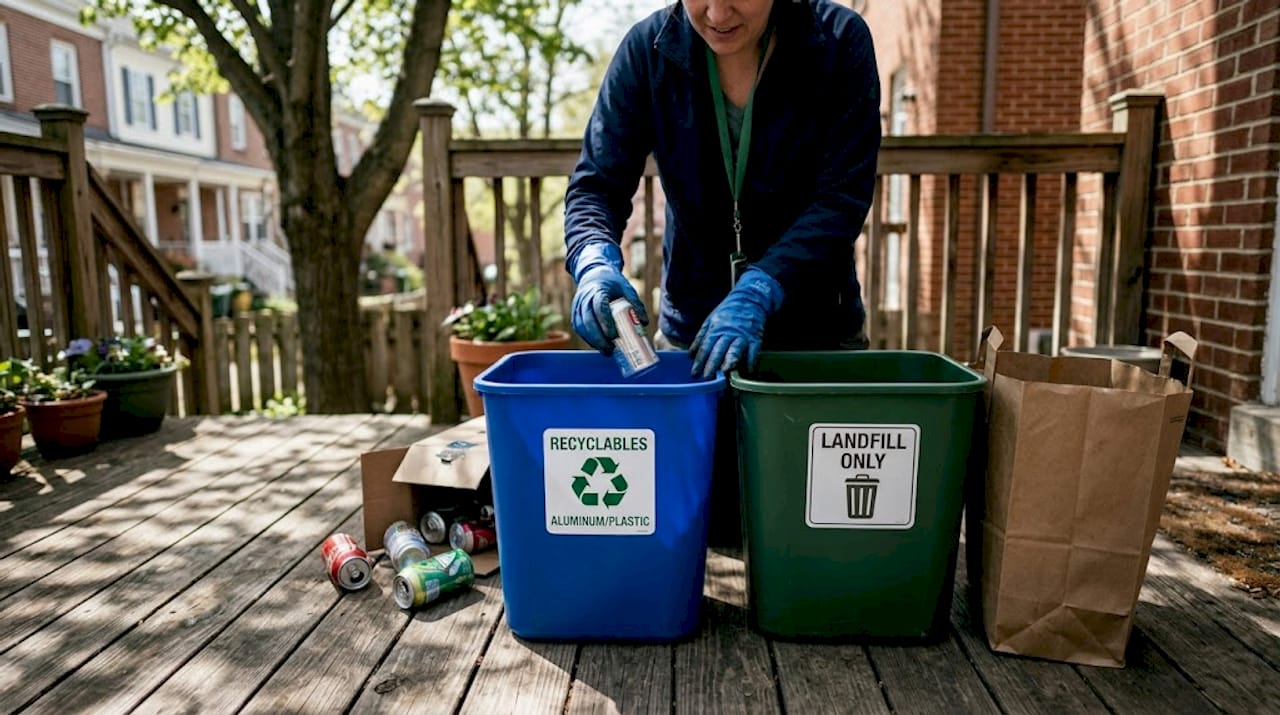 Sorting cleanout materials into recycling bins