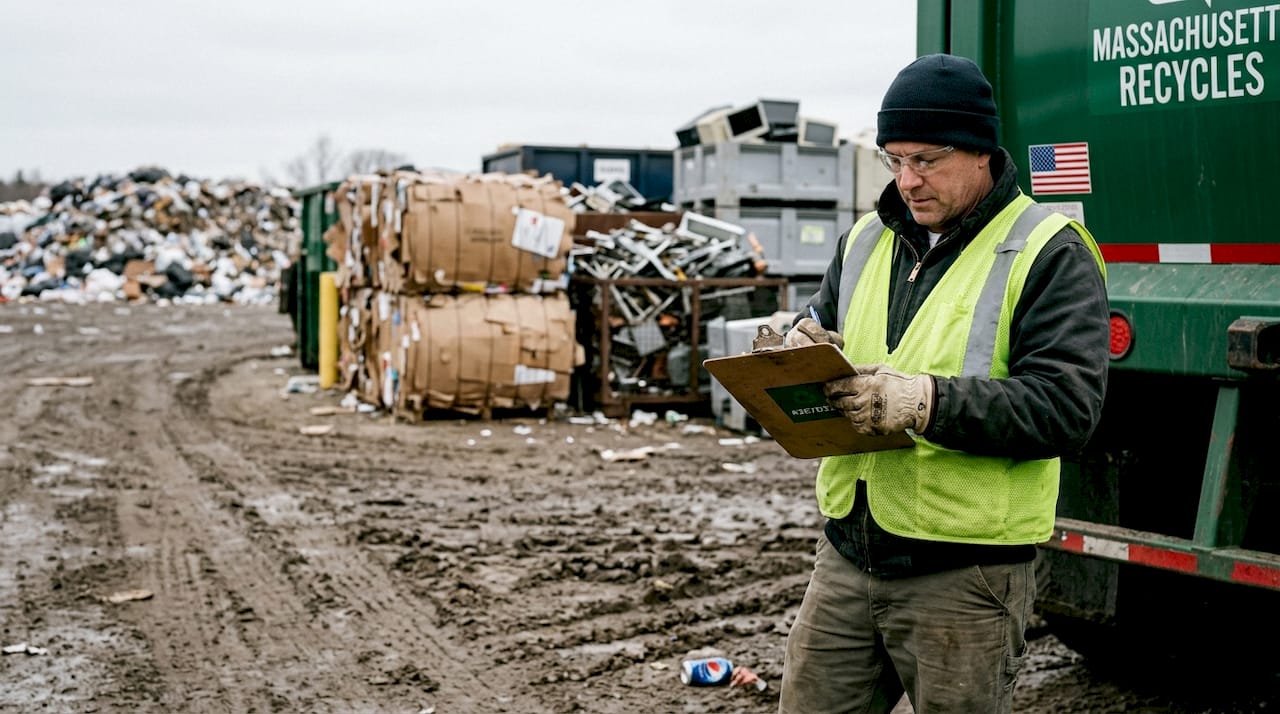 Worker tracking waste sorting at landfill