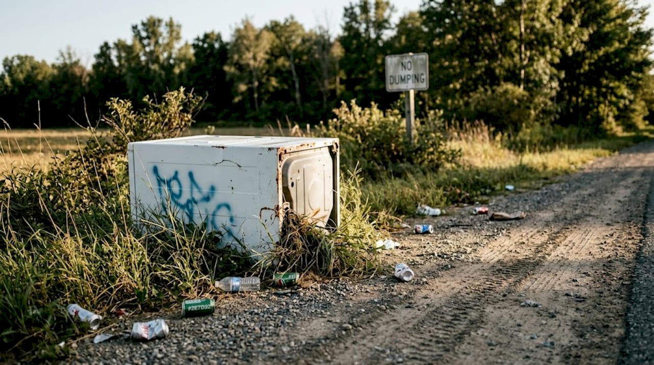 Abandoned washing machine dumped at roadside
