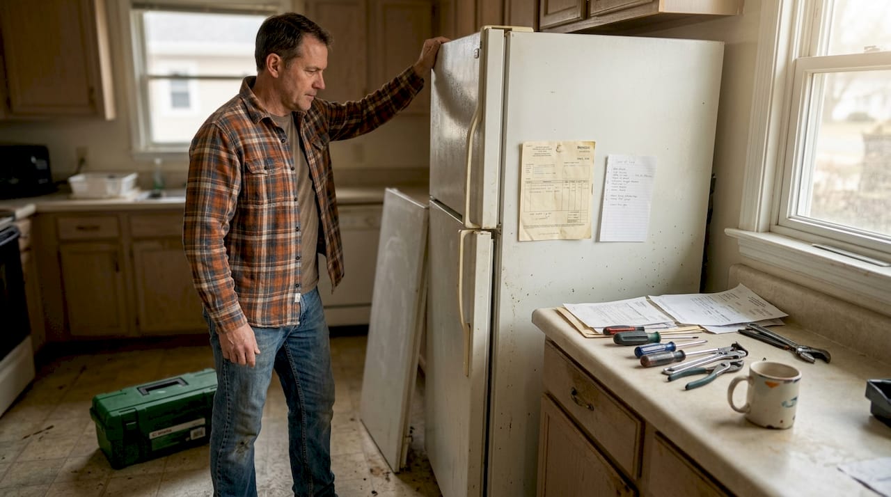 Homeowner prepping refrigerator for disposal