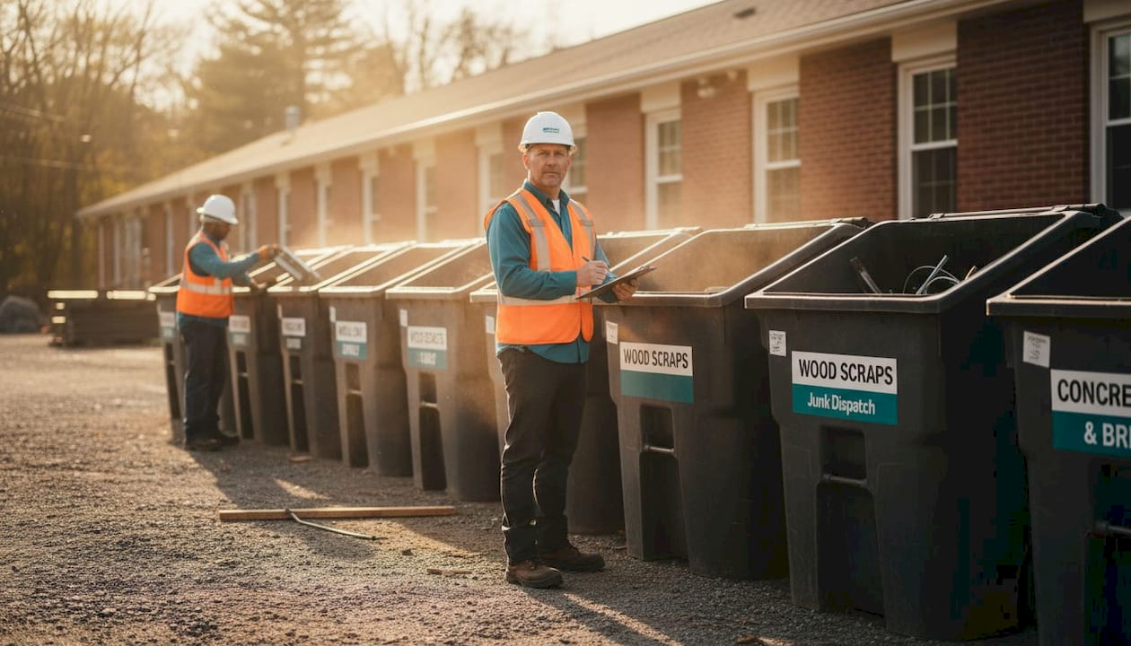 Manager sorting commercial debris on site