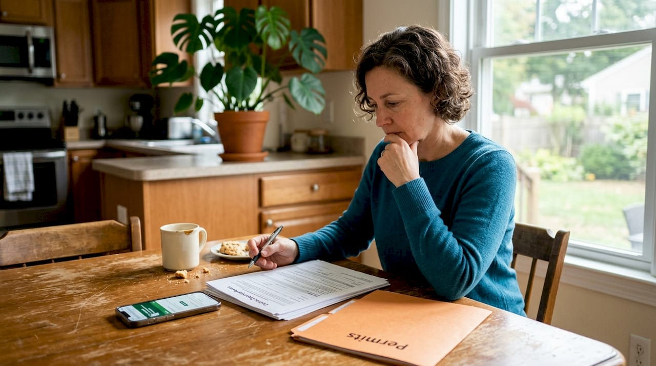 Homeowner reviewing debris removal paperwork
