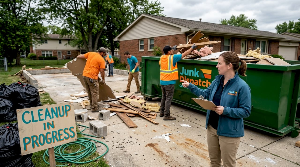 Cleanup crew removing demolition debris