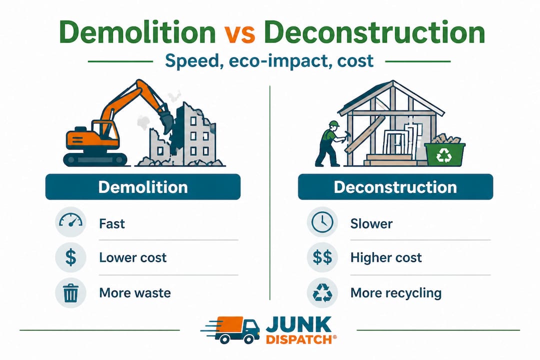 Demolition and deconstruction side-by-side infographic