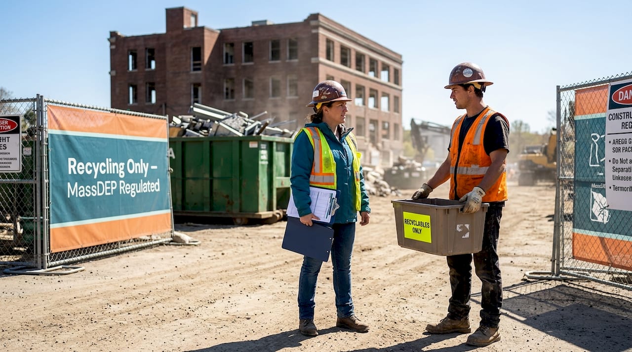 Supervisor overseeing debris sorting on construction site