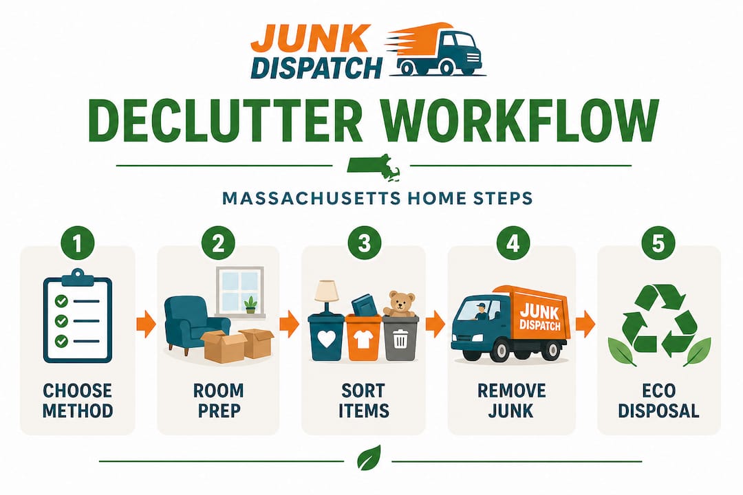 Infographic showing decluttering workflow steps