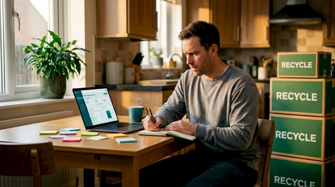 Homeowner planning debris removal at kitchen table