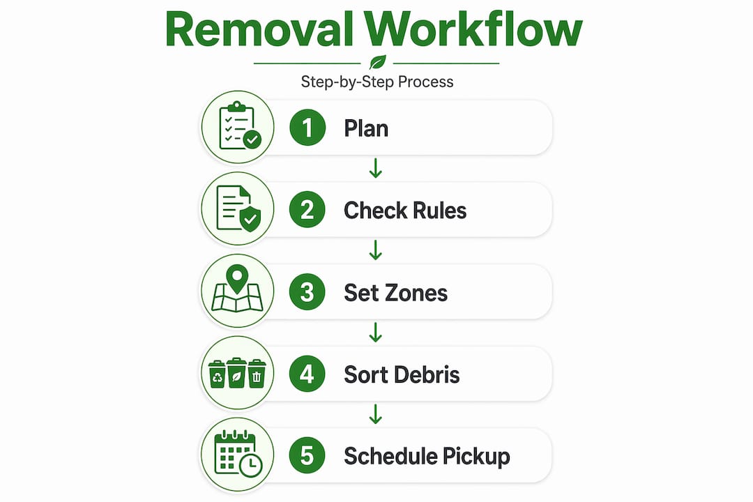 Infographic visualizing debris removal workflow steps
