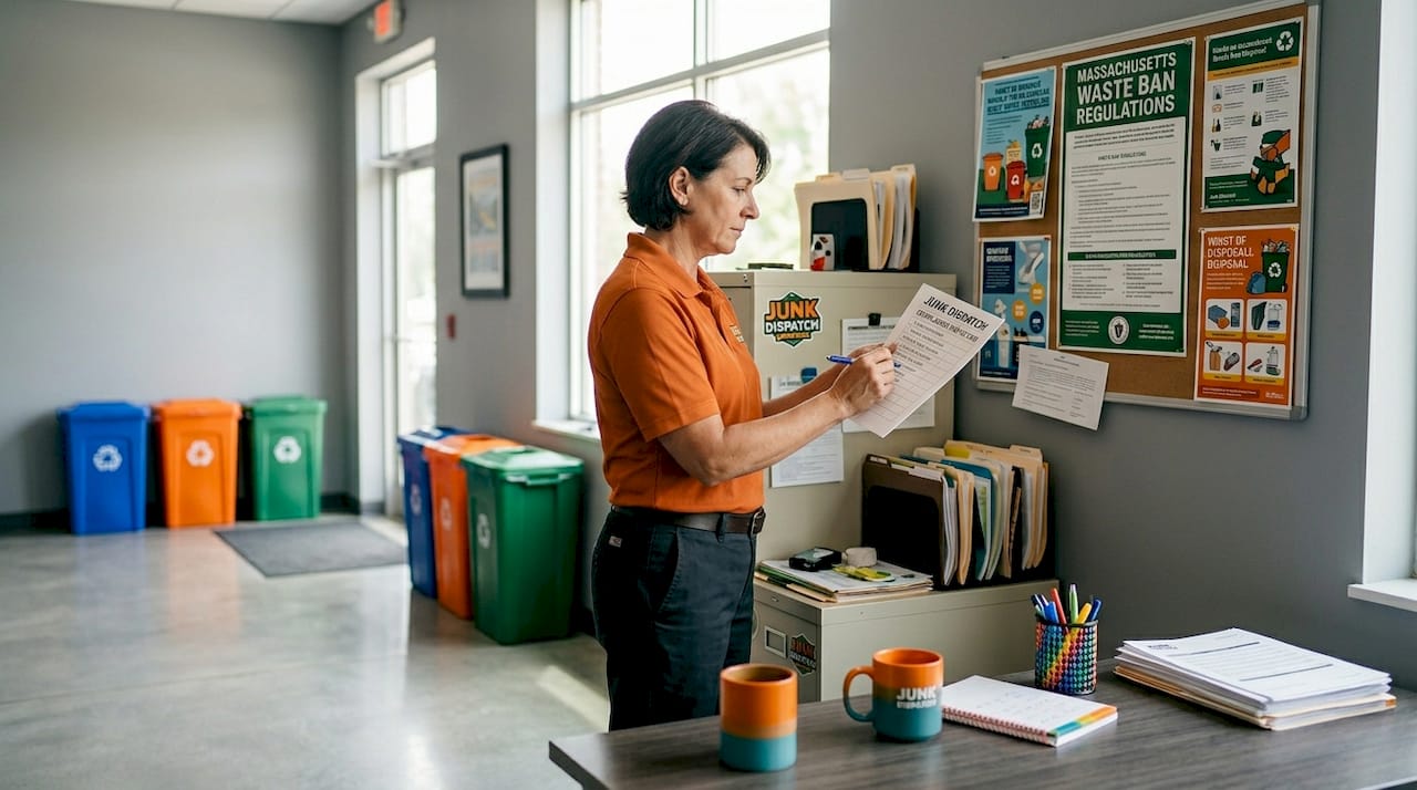 Compliance officer reviews waste ban checklist