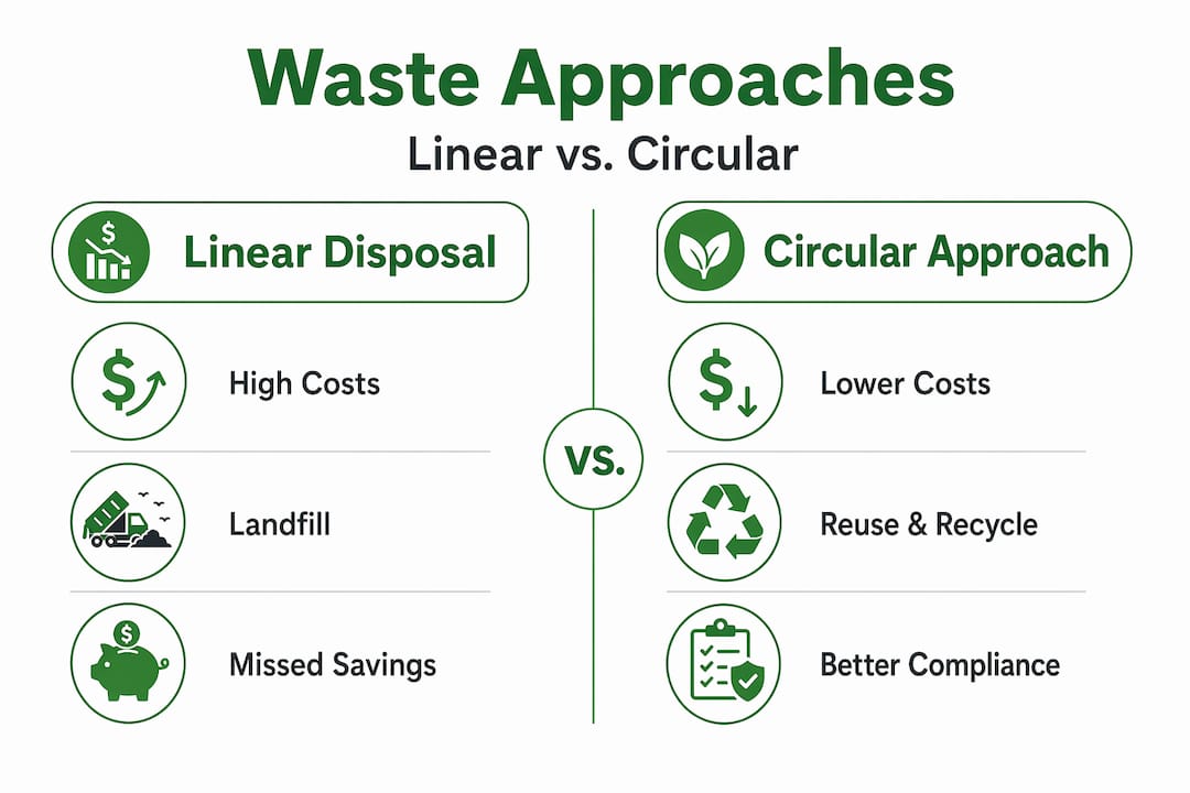 Infographic comparing linear and circular waste approaches