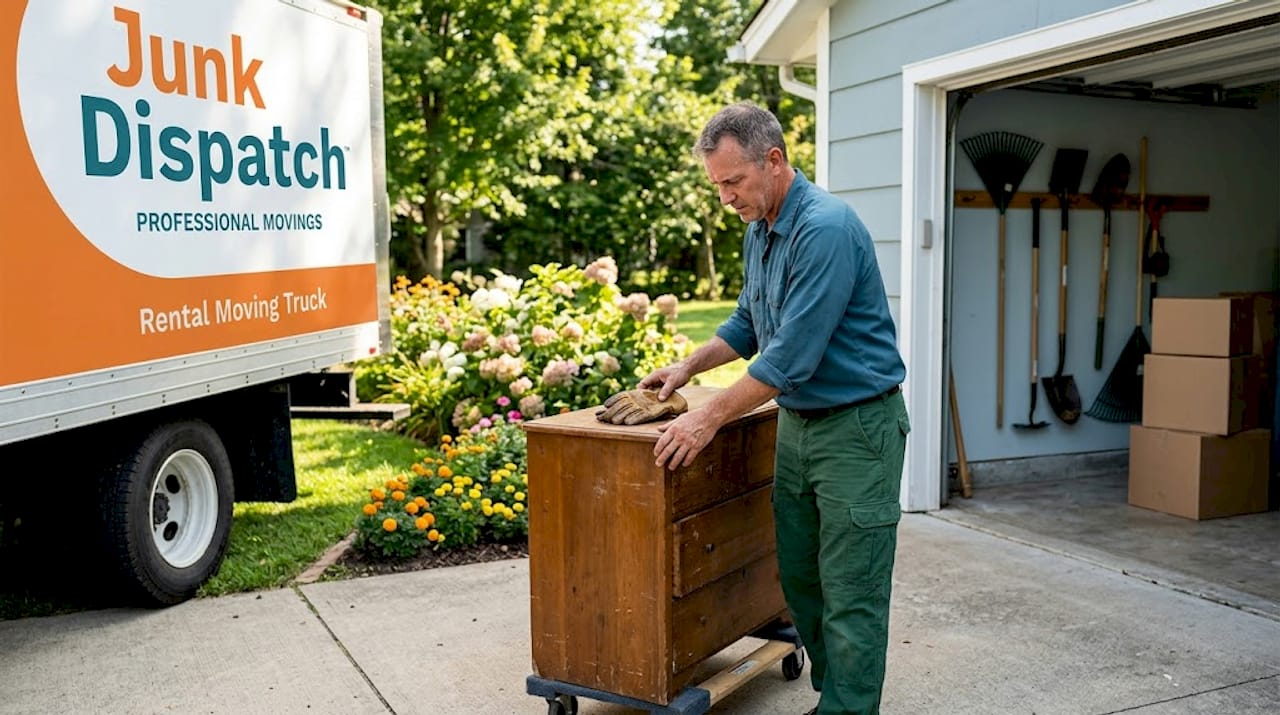 Homeowner preparing dresser for moving truck