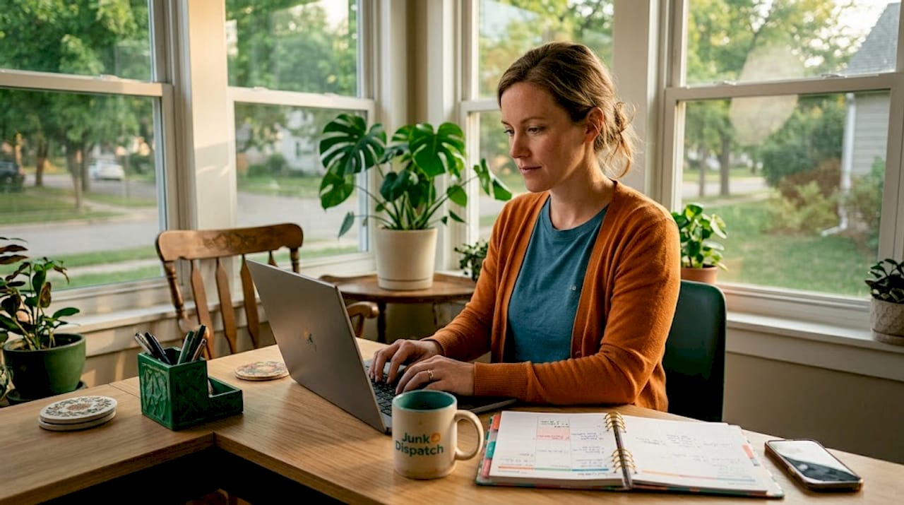 Woman books junk removal online at home