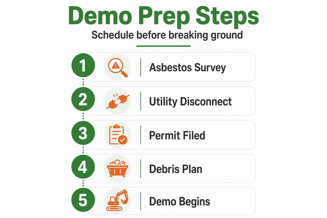 Demolition prep steps from survey to work start