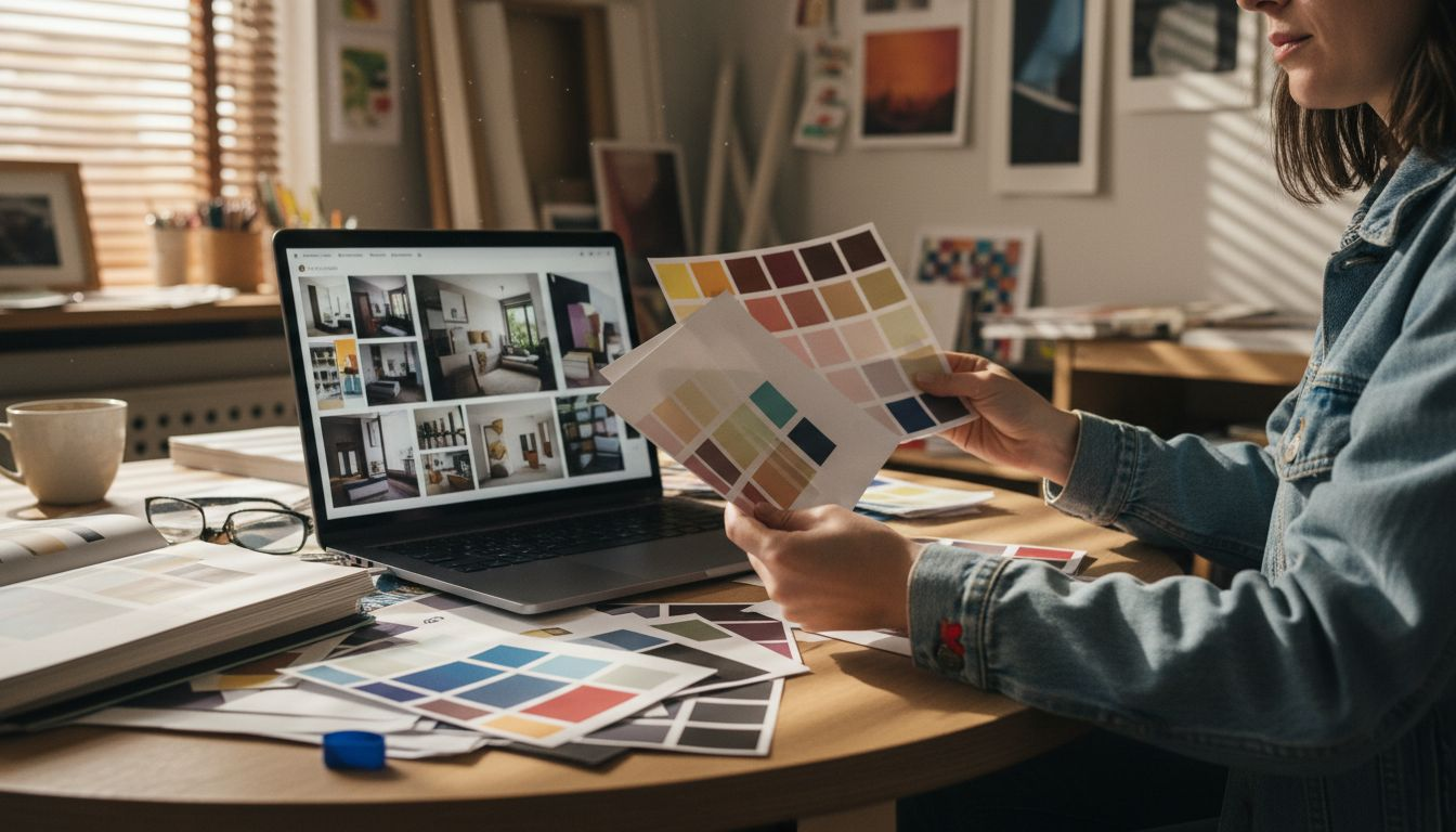 Designer reviews color palettes for brand identity
