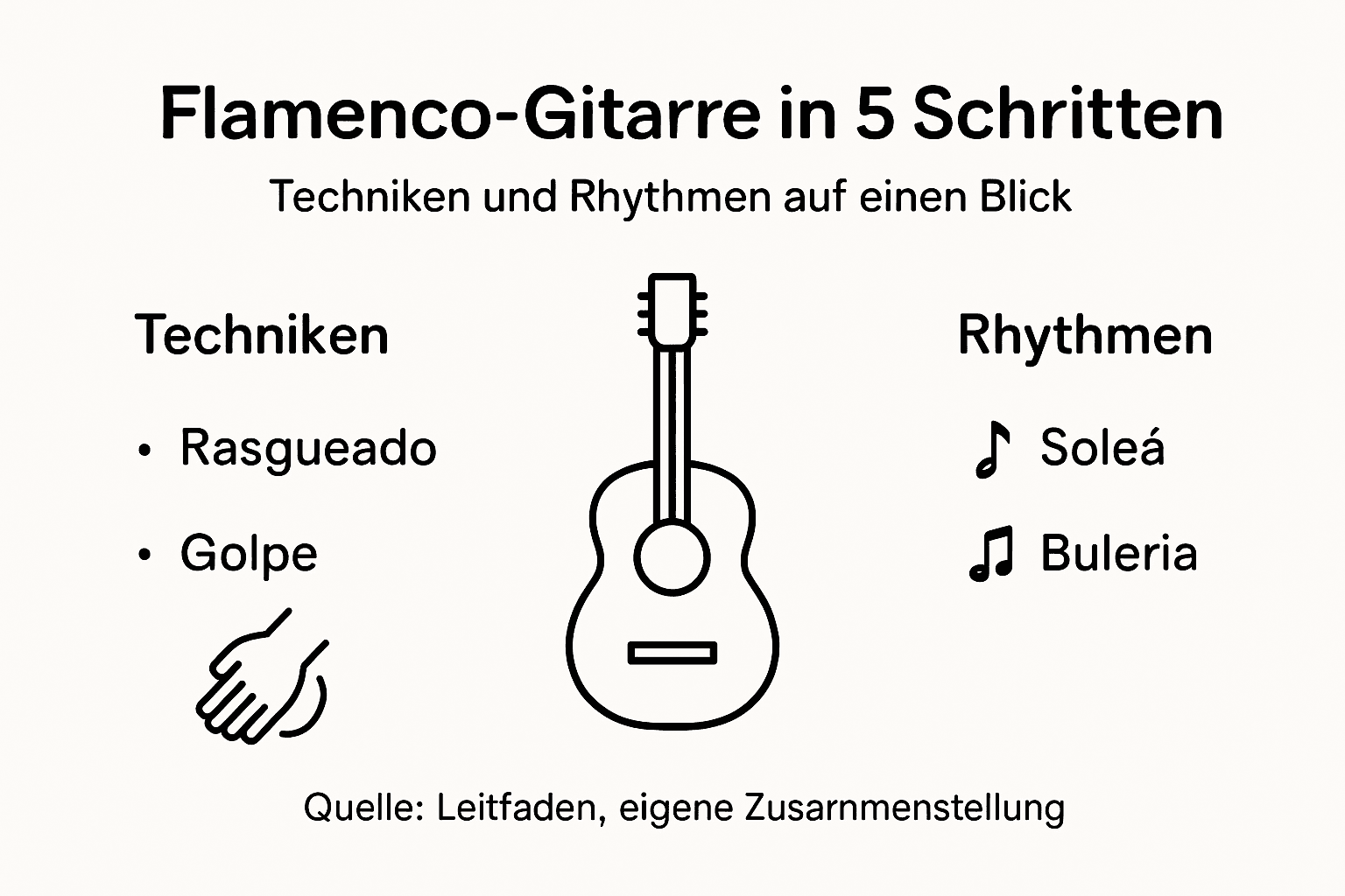 Übersichtsgrafik zu typischen Flamenco-Techniken und den wichtigsten Rhythmusformen