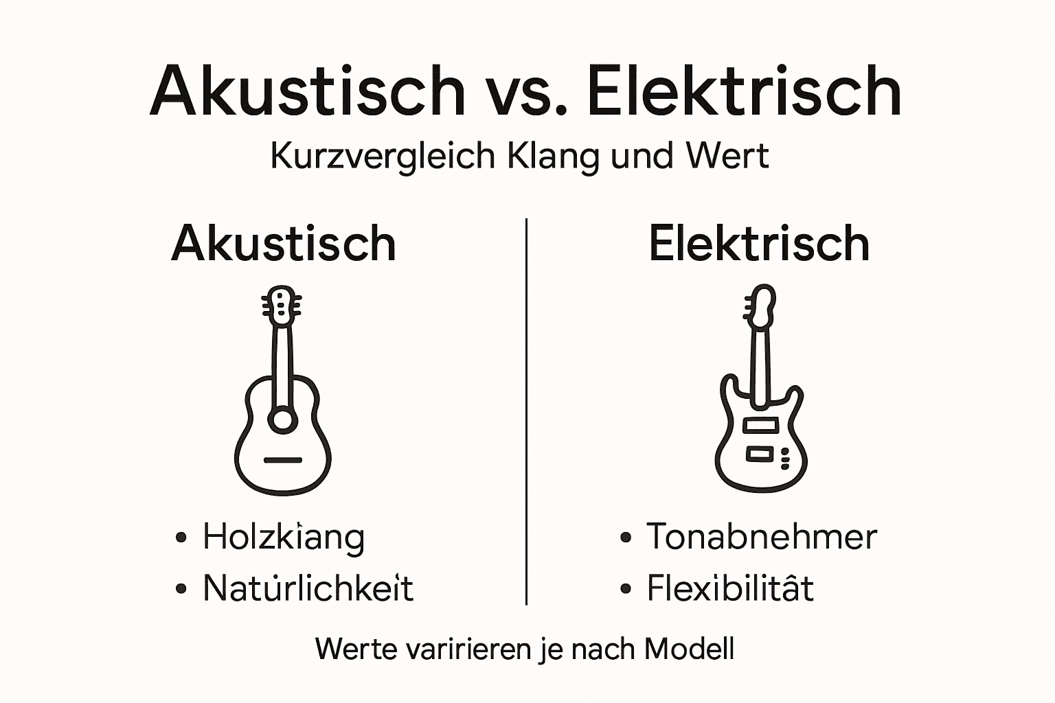 Eine anschauliche Grafik stellt akustische und elektrische Vintage-Gitarren gegenüber und zeigt ihre wichtigsten Unterschiede auf.