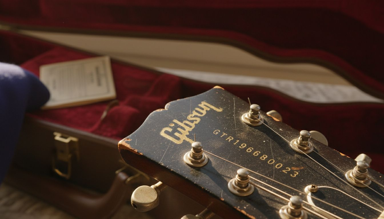 Guitar headstock showing unique serial numbers