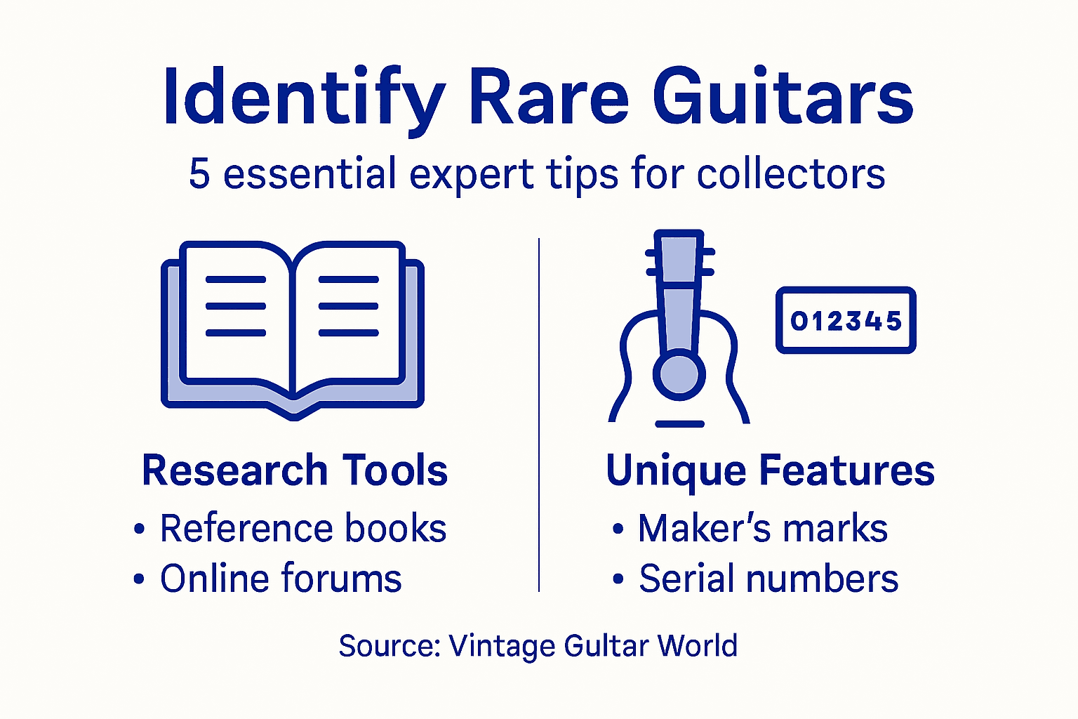 Infographic showing steps for rare guitar identification