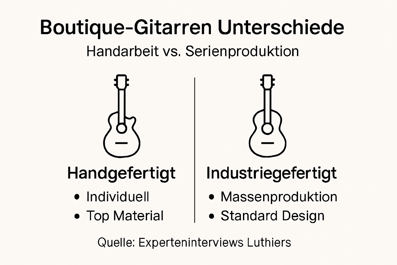 Diese Infografik veranschaulicht die wichtigsten Unterschiede zwischen Boutique-Gitarren.