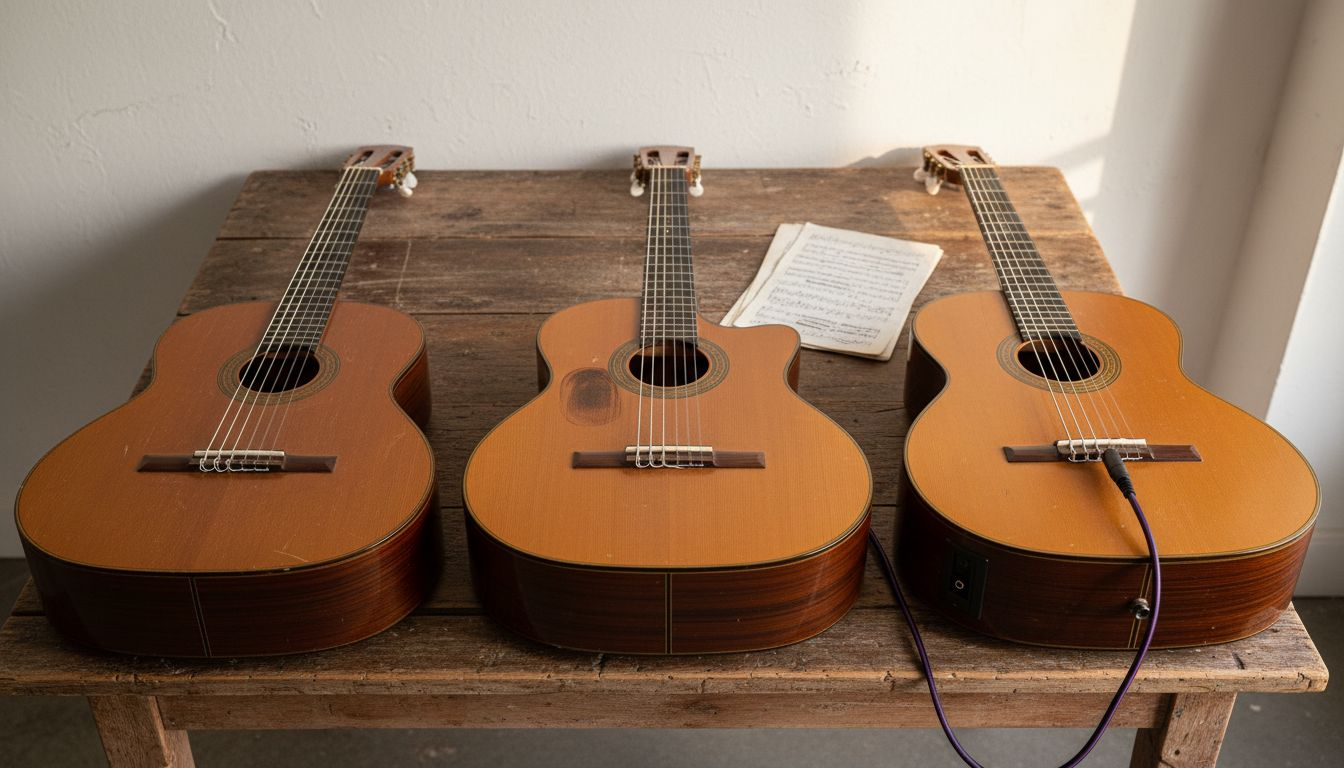 Three classical guitar types side by side