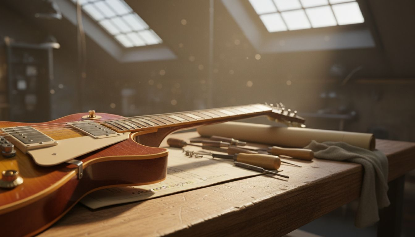 Detailaufnahme einer klassischen Gibson Les Paul – jedes einzelne Element erzählt seine eigene Geschichte.